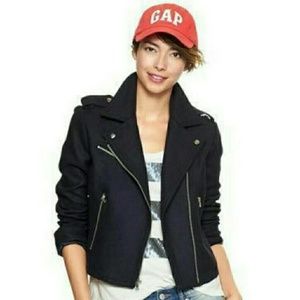 Gap Navy Moto Wool Coat